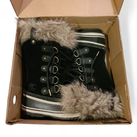 Women's Sorel Joan Of Arctic Waterproof Suede & Leather Boots Black Stone Size 6 - Picture 2 of 13